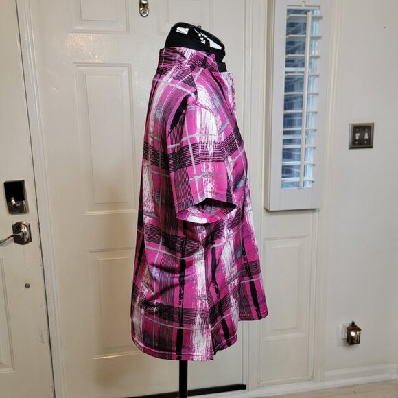 DKNY Golf Zip Neck Short Sleeve Top Pink Plaid Print | Size S - Picture 5 of 10